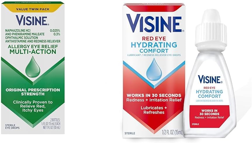 Visine Antivirüs Eye Relief Drops Red Eye Hydrating Comfort Drops, 0,5 fl. oz (Pack of 2)