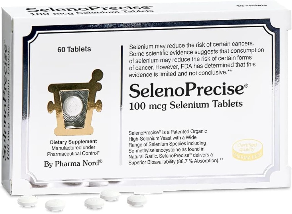 SelenoPrecise | World's Only Pharmaceutical-Grade Organic Selenium Supplement | Garantili 88.7% Abhidrorpsiyon | Tiroid Desteği, Immune System, Prostate Protection & Heart Health | Selenium 100 mcg sekmeler