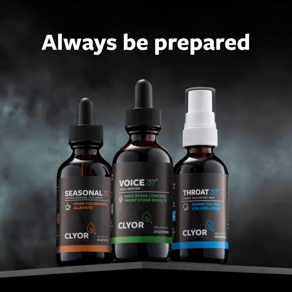 CLYOR Voice37 Singers Voice Remedy, Throat37 Sore Throat Remedy, Seasonal37 Ψυχρή Θεραπεία – All Natural Vocal Booster, Sore Throat Remedy, Cold Remedy. Δέσμη και των 3 μπουκαλιών