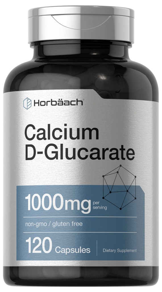 Horbäachelli D-Glucarate 1000 mg | 120 Capsules | Non-GMO, Gluten Free Supplement Supplement