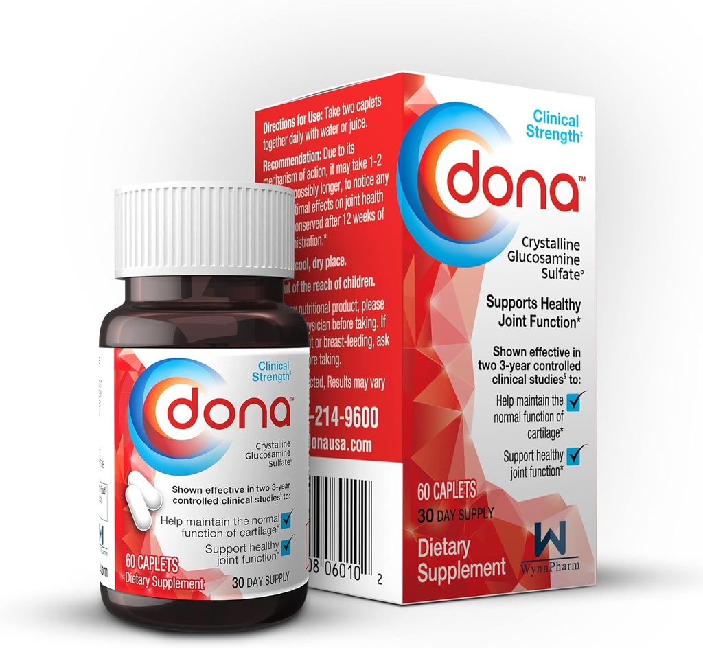 Dona κρυσταλλική γλυκοσαμίνη Sulfate, 1500 Mg, κοινά χάπια συμπλήρωμα για το γόνατο Comfort & κοινή υποστήριξη υγείας, 1500 Mg, 60 κόμης