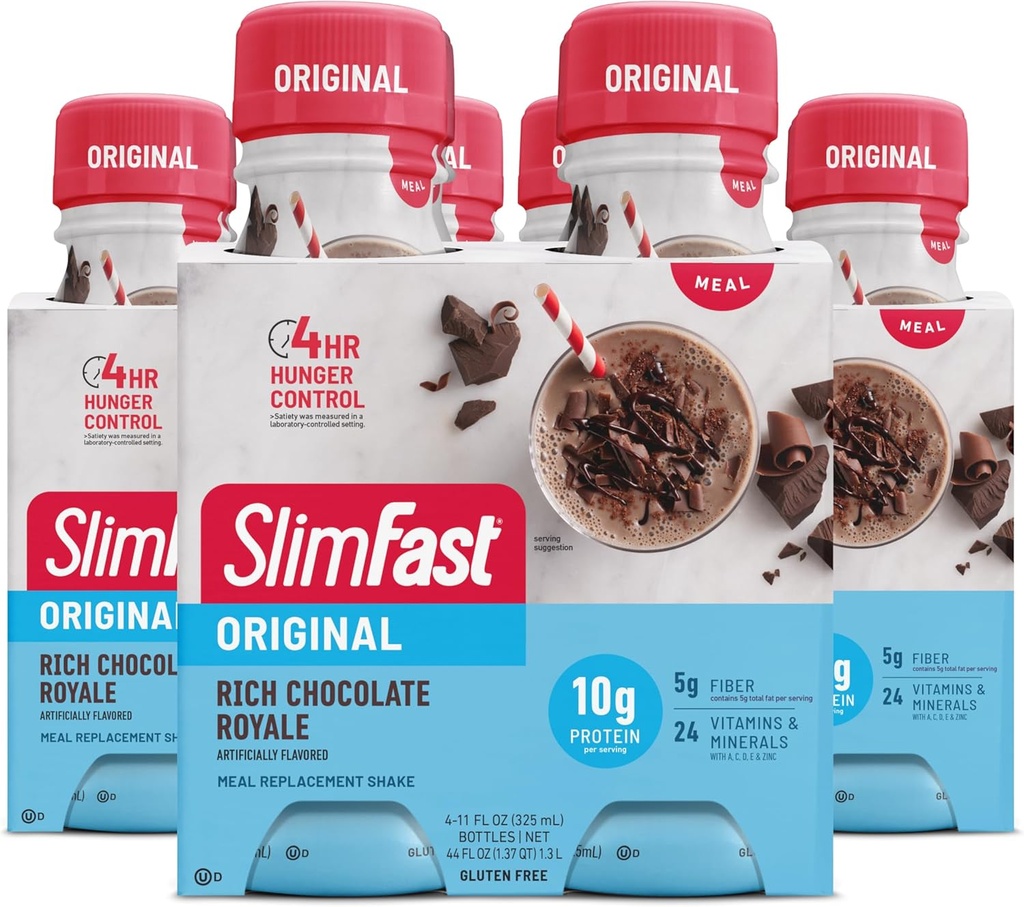SlimFast Meal Change Shake, Original Rich Chocolate Royale, Kilo kaybı için 10g, 11 Fl. Oz Şişe, 4 Kont (Pack of 3) (Pazar May Vary)