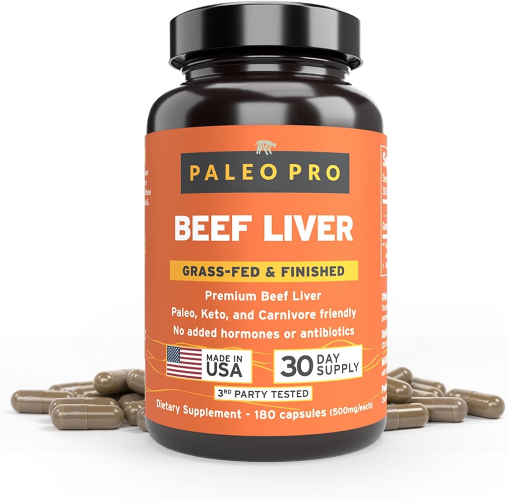 Paleo Pro Liver Gold Premium sığır Organları Capsules, Premium sığır Yeni Zelanda'daki Grass Fed & Pastured Cows'tan Canlı, Diyet Tamam, No Gluten veya Soy, 180 Capsules