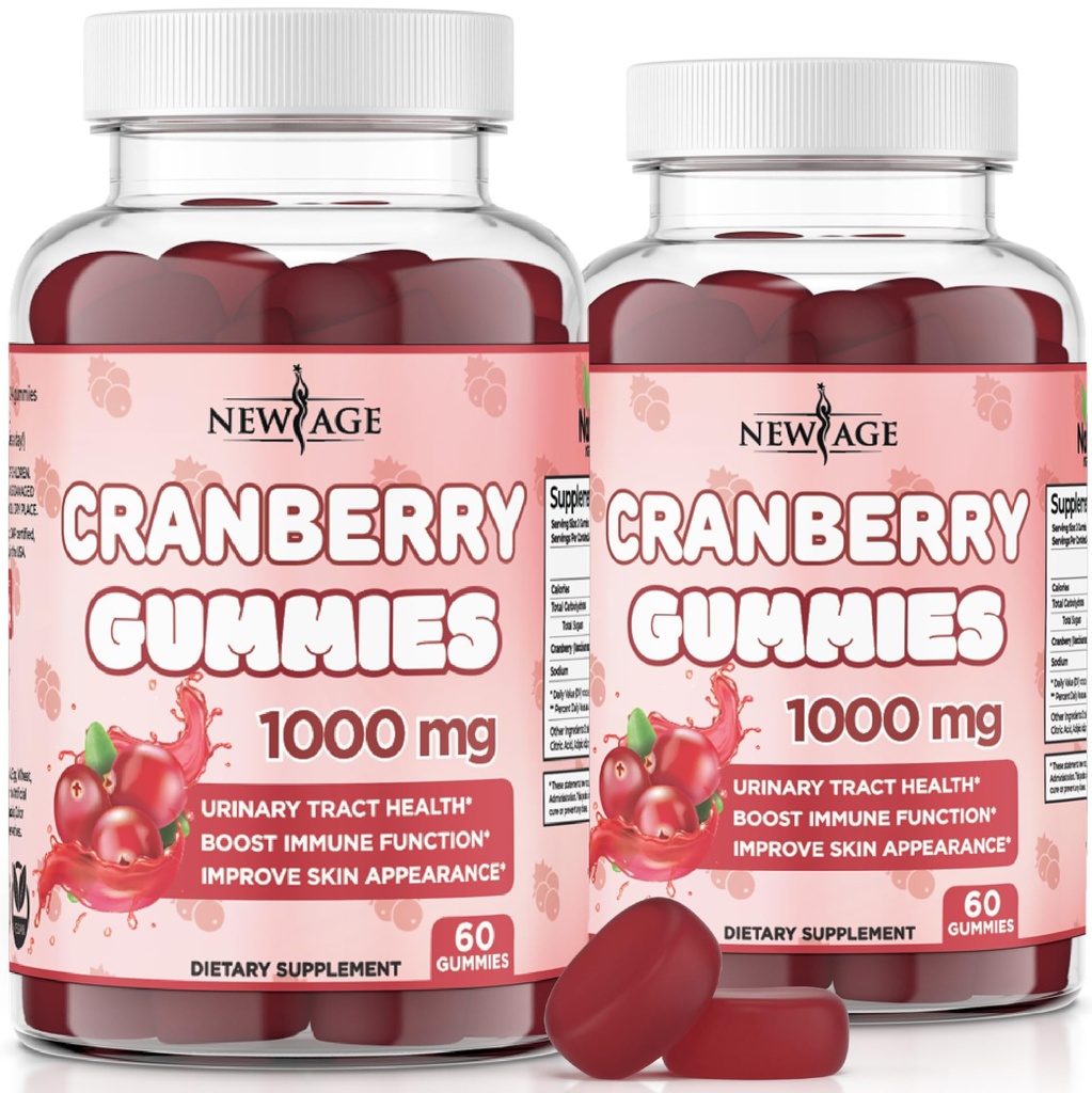 NEW AGE Cranberry Gummies Urinary Tract Health Gummies 1000 mg - Supports Bladder, Kidney, UTI - Vegetarian (Cranberry 120) Count)