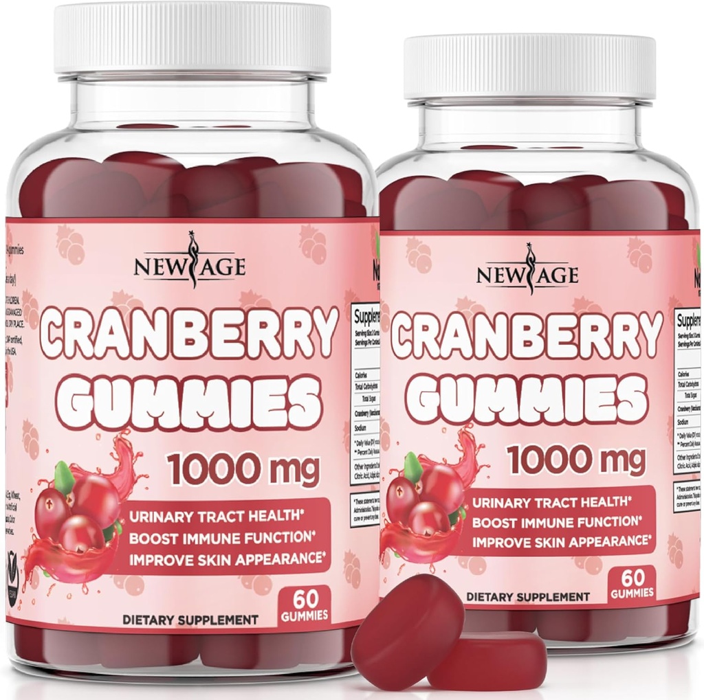 NEW AGE Cranberry Gummies Urinary Tract Health Gummies 1000 mg - Supports Bladder, Kidney, UTI - Vegetarian (Cranberry 120) Count)