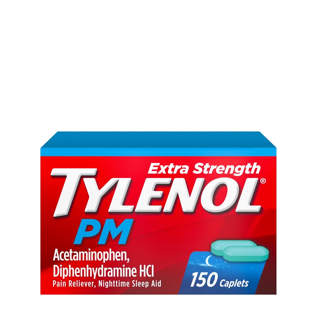 Tylenol PM Extra Strength Nighttime Pain Reliever & Sleep Aid Caplets, 500 mg Acetaminophen & 25 mg Diphenhydra HCl, Nighttime Aches & Pains, Non-Habit Form, 150 ct