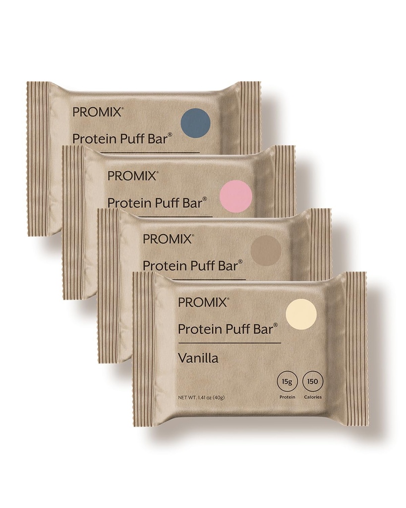 ProMix Pro Nutrition Protein Puff Bars - Variety Pack - Βανίλια, σοκολάτα, Φράουλα, Βατόμουρο - Marshmallow Crispy Treat - Υψηλή πρωτεΐνη & χαμηλή θερμίδες - 12 Bars
