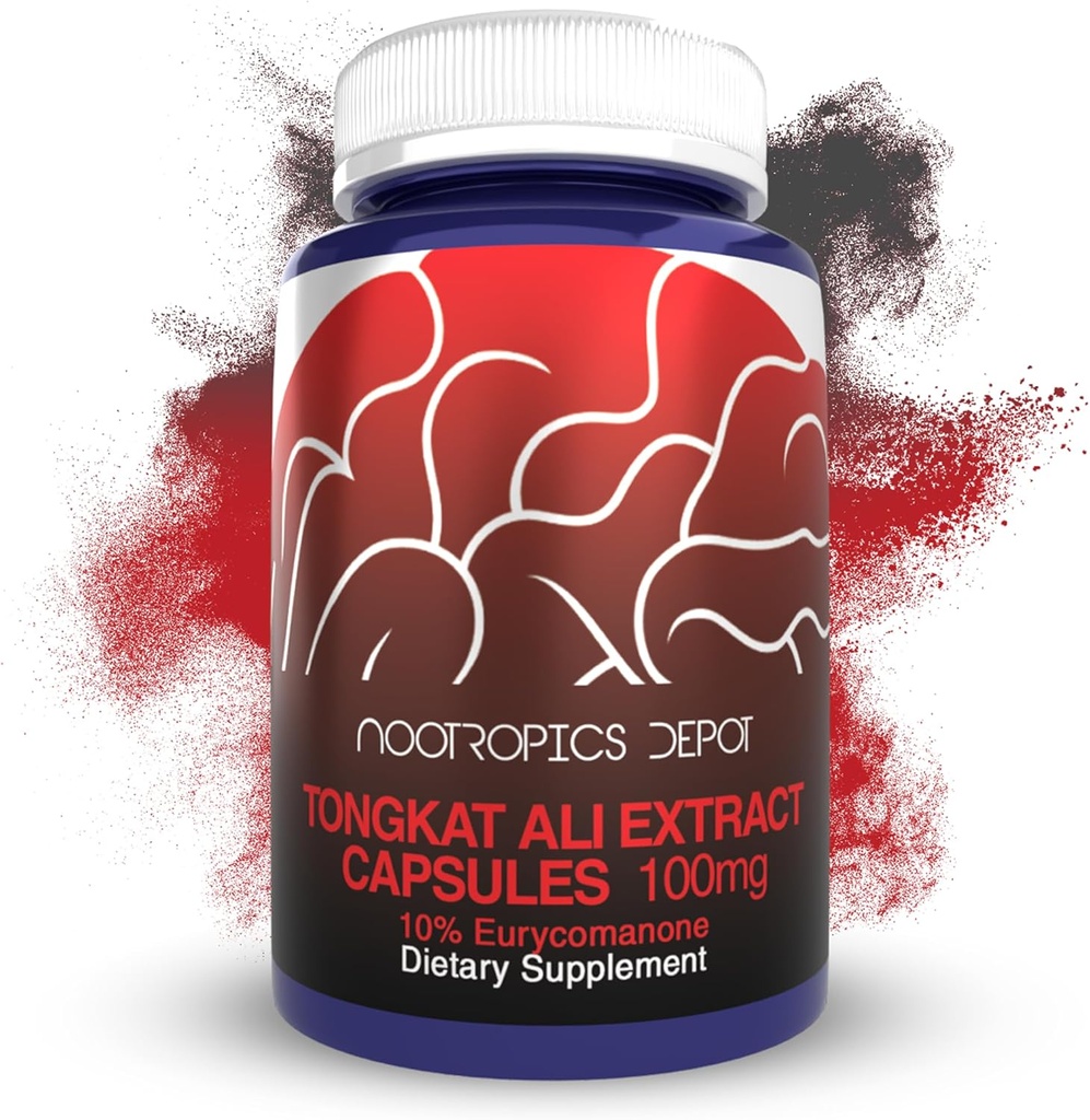 Nootropics Depot Tongkat Ali Extract Capsules | 100 mg | 60 Kont | HPTLC tarafından Eurycomanone | Eurycoma longifolia Root Extract