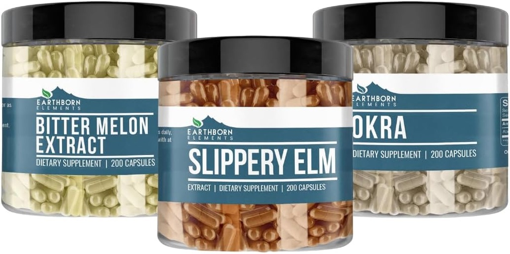 Earthborn Elements Slippery Elm, Okra, & Bitter Melon Capsule Sche (200 Capsules Her), Pure & Undiled, No Wordss