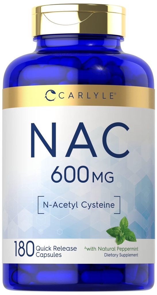 Carlyle NAC N-Acetyl Cysteine 600 mg | 180 Capsules | Peppermint | Free Form Supplement | Non-GMO, Gluten Free
