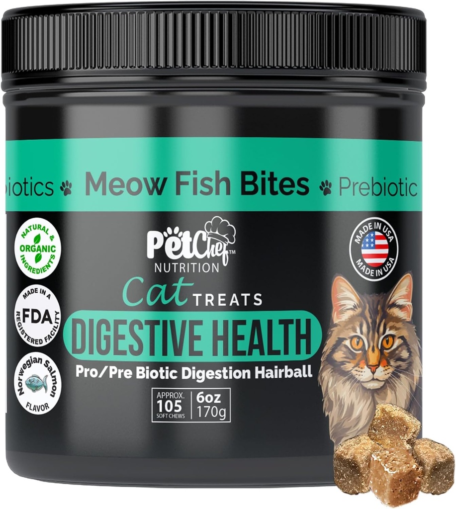 Pet Chef Meow Bites: Premium Pro & Prebiyotik Digestion Cat Treats - Gecikme - Cats için Daha İyi Tan Fortiflora Probiyotikler - Tüm Zamanları Durdurmak