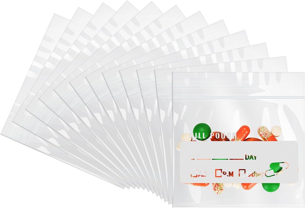 Seyahat için Pill Pouch Çanta (120 Pack), 6 Mil Ted Free Reusable Pill Çanta 3 x 2.75 inç for Medicine için Write on Label Clear Ziplock Seal Suları AM PM Pill Baggies for Medicine Organizer