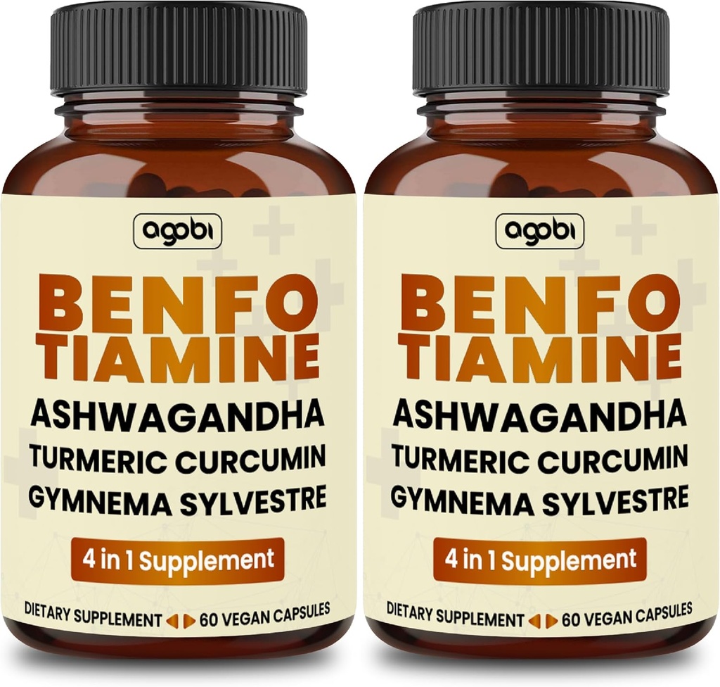Benfotiamine 600 mg Supplement - 2 Ay Digestive System, Energy Production & Immune - Mixed Turmeric Curcumin Root, Ashwagandha Root & Organic Gymnema Sylvestre - 60 Capsules Of 60 Capsules