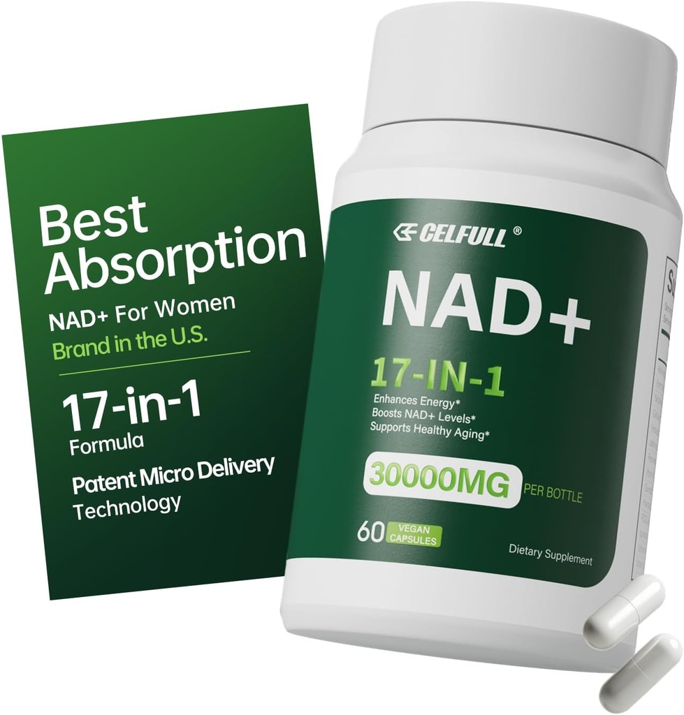 CELFULL NAD Supplement for Women NMN Alternative Resveratrol,Nicotinamid Riboside,Quercetin-NAD++++ Anti Aging Cellular Energy &Stamina-30000 mg/Bottle