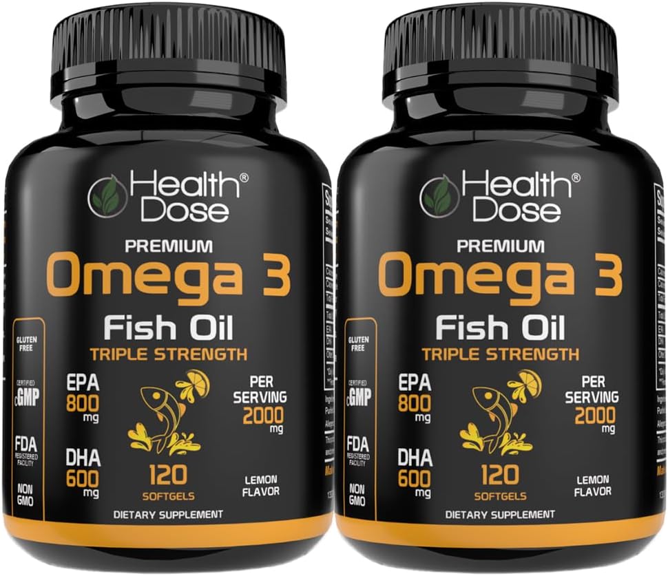 Sağlık Dose Omega 3 Fish Oil – Lemon-Flavored Softgels with EPA & DHA for Brain, Heart, and Wellness Support – Easy-to-Digest, No Fish Burps – 120 Softgels, Pack of 2