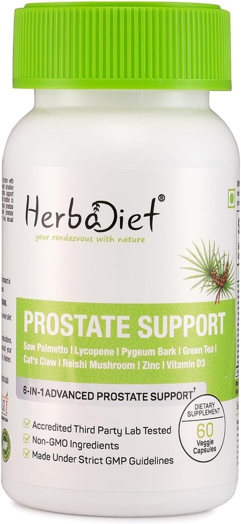 Saw Palmetto Prostate Support 60 Capsules / Saw Palmetto,Pygeum Bark, Green Tea,Lycopene,Cat's Claw&Reishi Mushroom Extract