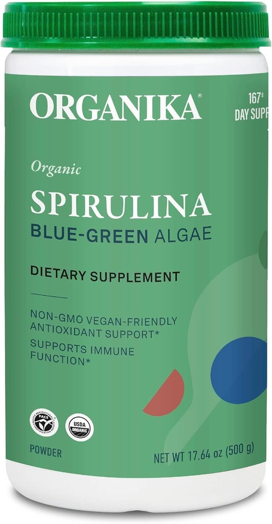 Organika Certified Organic Spirulina Powder- Superfood, 3rd Party Tested, Pristine Sourcing, Vegan- 500g