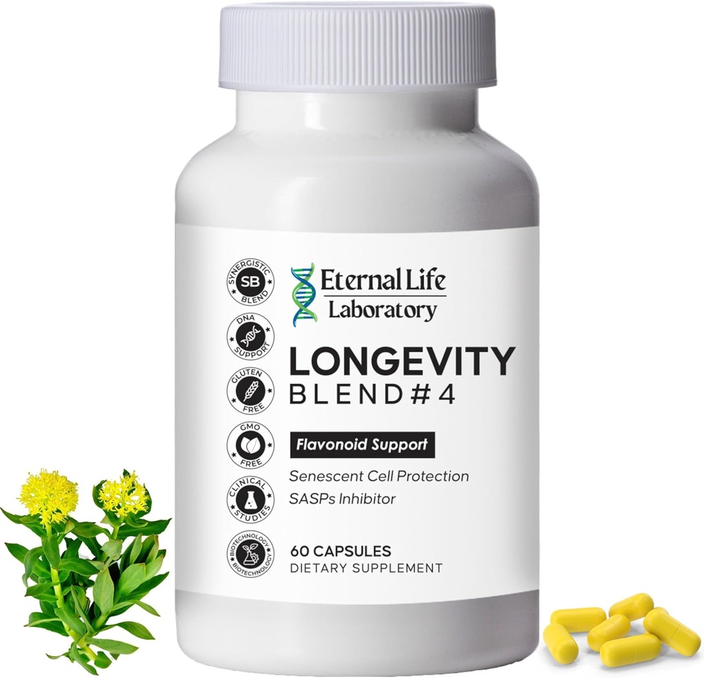 Quercitin, Rhodiola Rosea, Luteolin ve Rutin Longevity Meeting #4 Anti-Aging Supplement for Cellular Defense with Immunity and Energy Support, Antioksis