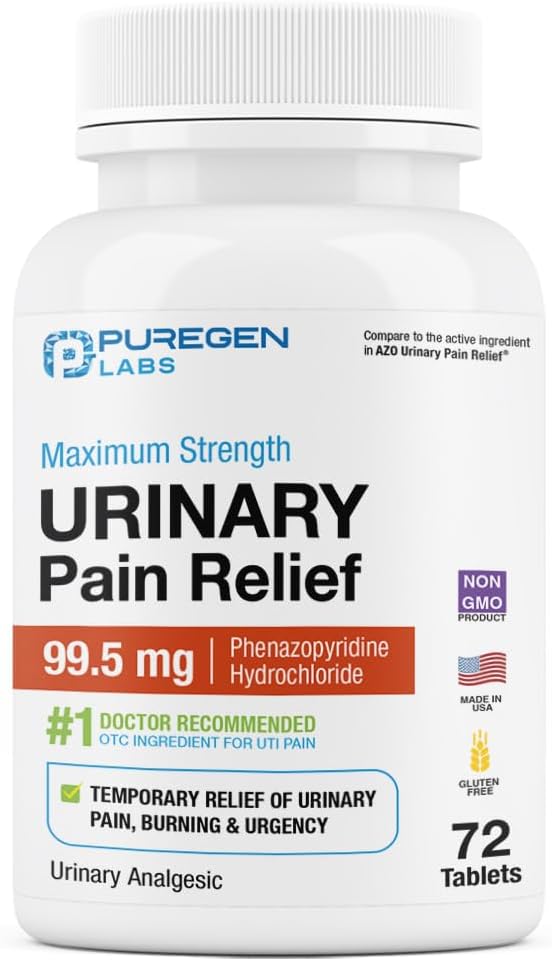 Safgen Laboratuvarları Urinary Pain Relief | Phenazopyridine HCl 99.5mg Tabletler | UTI Pain, Comb ve Bladder rahatsızlıkları için maksimum Güçlü OTC - 72 Kont Tabletler
