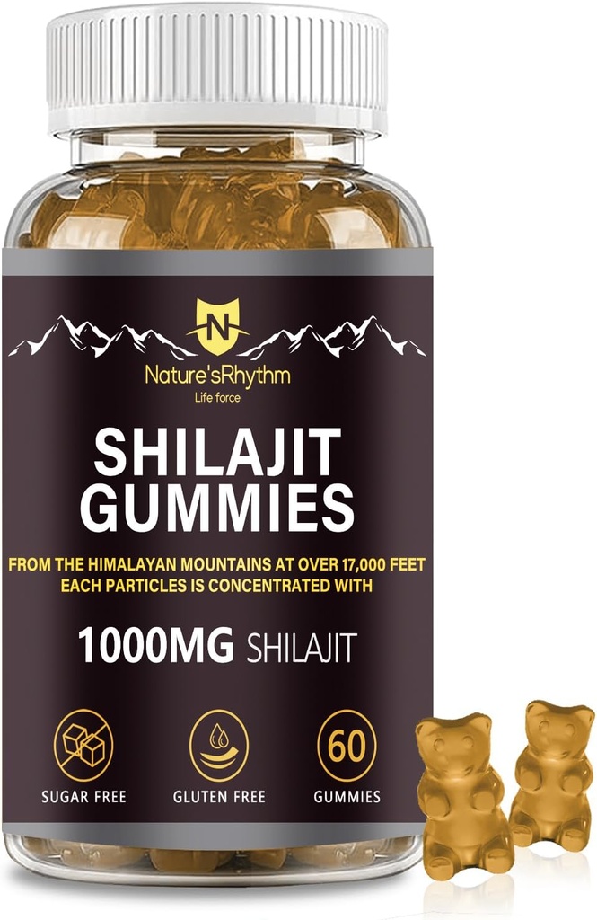 Doğanın Rhythm Shilajit Gummies 1000 mg - Erkekler ve Kadınlar için 60 adet Shilajit Gummies Zengin Çeşitli Trace Mineralleri, Enerjiyi artırmak ve Immunity