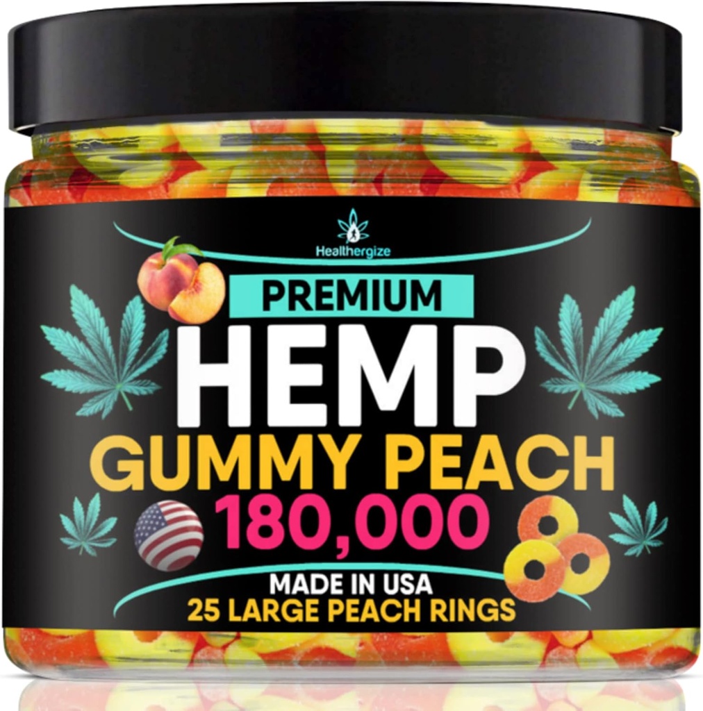 Hemp Gummies-Premium Peach Ring-Fresh ve Full Flavor-Doğal Hemp Oil Gummy- Great for Back,Boy, Dizler, Kaslar, Ortaklar, Calm, Relax, Discomfort- Made in USA