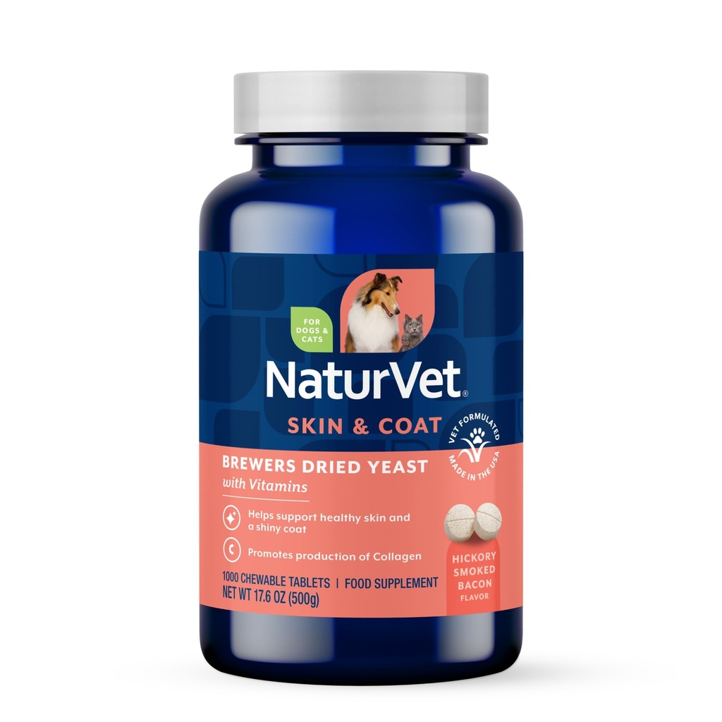 NaturVet Brewers Yeast Formula with The Flavoring Plus Vitamins for Dogs and Cats, Chewable Tablets, Made in the USA with Globally Source Materialss 1000 Count Count Count Count