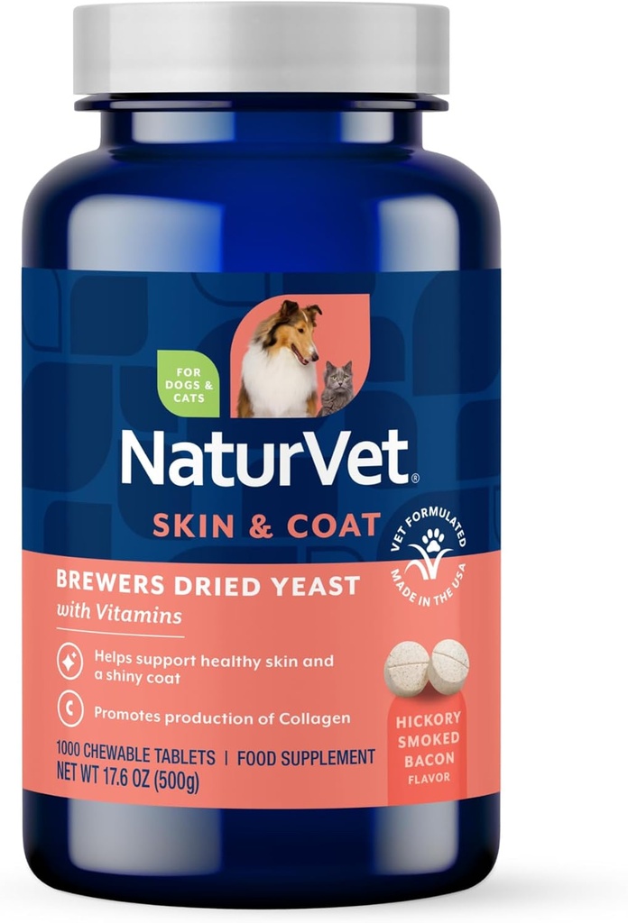 NaturVet Brewers Yeast Formula with The Flavoring Plus Vitamins for Dogs and Cats, Chewable Tablets, Made in the USA with Globally Source Materialss 1000 Count Count Count Count