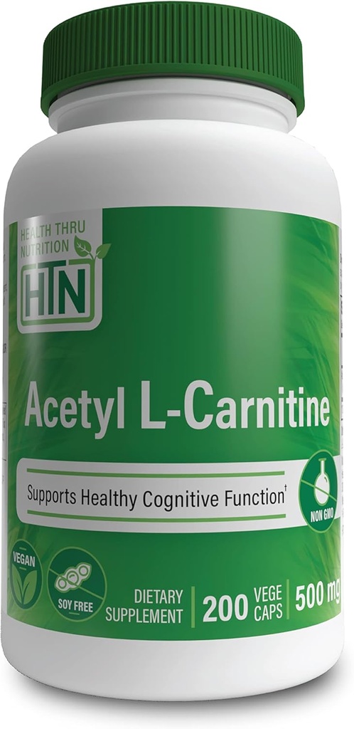 Sağlık Thru Beslenme Acetyl L-Carnitine 500 mg 200 Capsules | Destekler Cognition & Spirit Function | Memory & Care | Non-GMO, 3rd Party Tested, Hipoallergenic, Gluten Free, Soy Free, Vegan