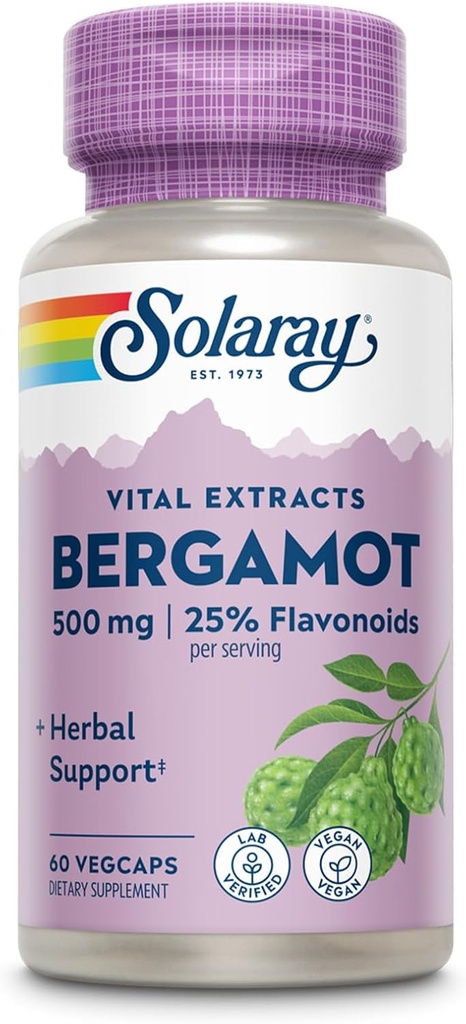SOLARAY Bergamot 500 mg - Citrus Bergamot συμπλήρωμα για ένα Active Lifestyle - Τυποποιημένο σε 25% Flavonoids - με Berberine HCl από ινδικό Barberry - Vegan, 60-Day Εγγύηση, 30 Serv, 60 VegCaps