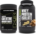 NutraBio Kretine Monohidrat, Unflavored, 300g ve Whey Protein Isolate, Vanilla Caramel, Supplement Sche - Muscle Energy, Lean Muscle growth, Recovery, and Strength