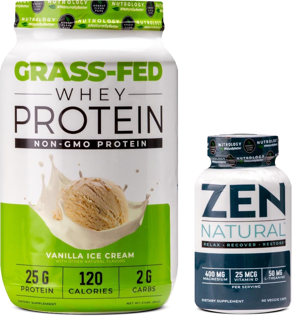 Nutrology Grass Fed Whey Protein Tozu - Vanilla Dondurma Flavor (28 Hizmet) Zen Natural Supplement (30 hizmet)