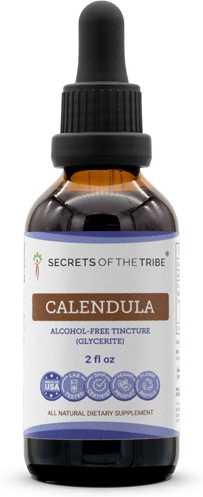 Secrets of the Tribe Calendula Tincture Alcohol-Free Extract, Calendula (Calendula Officinalis) Dried Flower (2 FL OZ)
