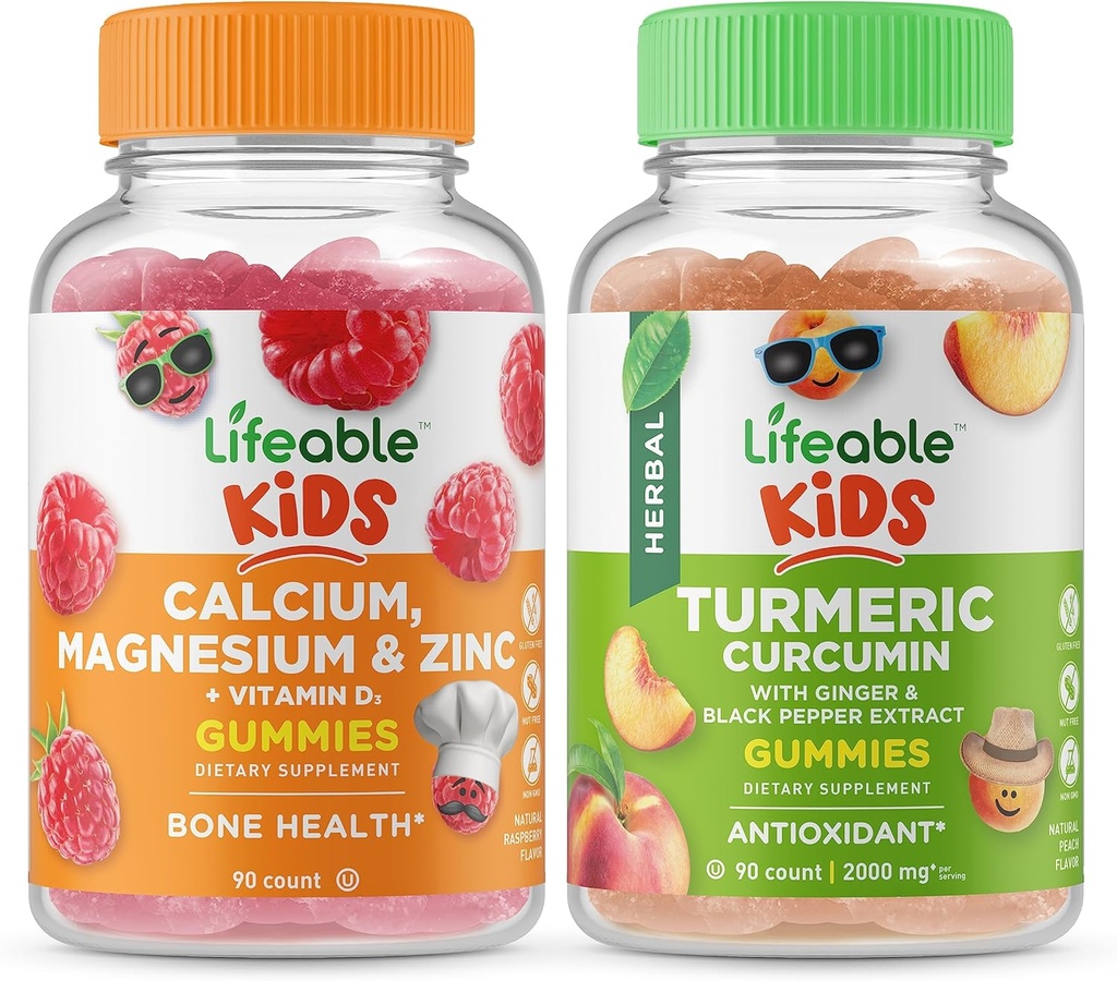 Lifeable Food Magnezyum & çinko Kids + Turmeric Curcumin Kids, Gummies Sche - Great Tasting, Vitamin Supplement, Gluten Free, GMO Free, Chewable Gummy