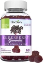 HERBION Elderberry Gummies with Vitamin C & Zinc - Υποστήριξη Υγιούς Ανοσοποιητικού Συστήματος - Χωρίς γλουτένη & Ζελατίνη - 60 Gummies for Adults & Children 4 Years & Above - Made in USA, 60 Count (Pack of 1)