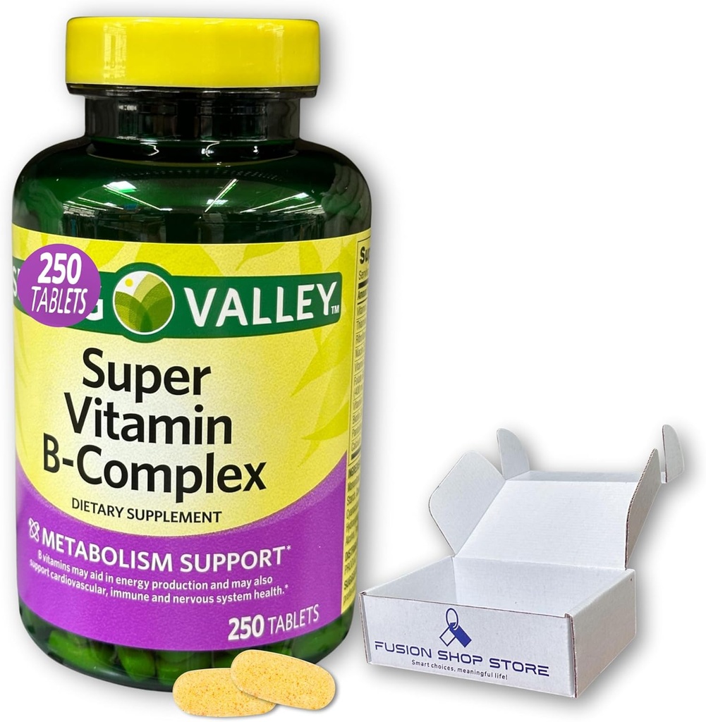 Super B Vitamin Kompleksi Spring Valley- Tabletleri 250 B6 B12 C thiamin biotin folate pantothenic Acid ve riboflavin, Fusion Shop Store