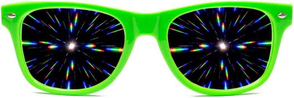 GloFX Ultimate Difrassation Glasses - Πράσινο - 3D Prism Rainbow Effect - Great Edm, Φεστιβάλ, Συναυλία, Πυροτεχνήματα, Χριστουγεννιάτικα Φώτα, και Rave Accessory - Πράσινο Πλαίσιο