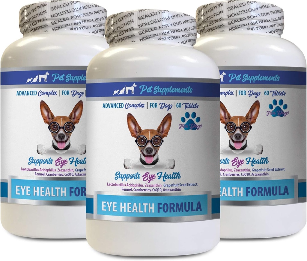 Köpek Göz Sağlığı Formülü - Gelişmiş Göz Destek Kompleksi - VETS Önerilen - Köpekler için astaxanthin, Doğal Göz Sağlık Vitaminleri Bilberry zeaxanthin Lutein 3 Bot 180 Tabs