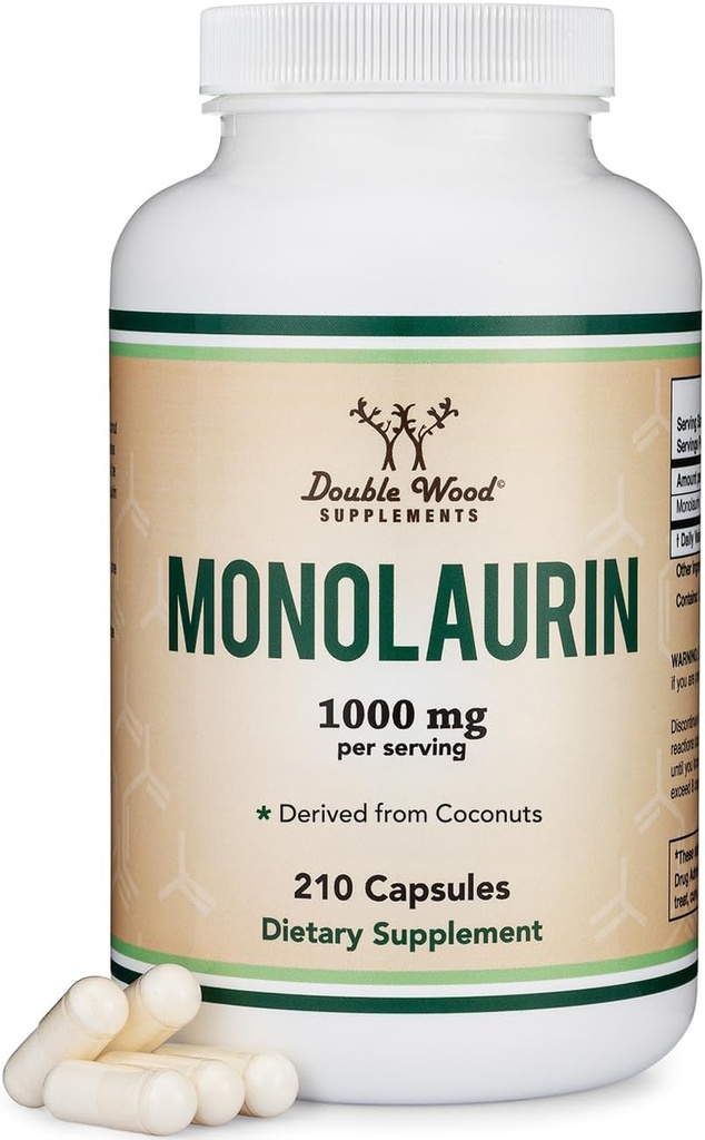 Monolaurin Immune Support Supplement 1000mg per Service, 210 Capsules (Vegan Safe, Non-GMO, Gluten Free) Immune ATM for Yetişkinler, Immune System Defense by Double Wood