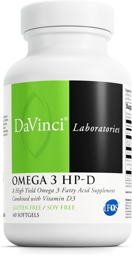 DAVINCI Laboratuvarları Omega 3 HP-D - Diyetsel Supplement Immune System, Sağlıklı Ortaklar ve Cardiovascular ve Skin Health* - D3 ve Daha Fazla - Gluten-Free - 60 Softgels