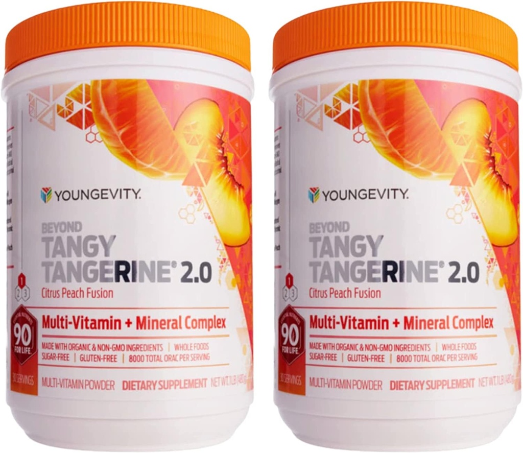 Tangy Tangerine 2.0 Citrus Peach Ultimate Multi-Vitamin & Mineral Kompleksi - Doğal ve Tüm Gıdalarla Yapıldı | 8,000 ORAC | 2 Canisters