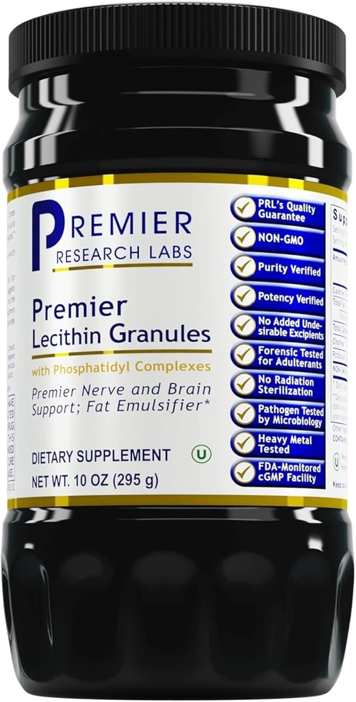 Premier Research Labs Λεκιθίνη Κοκκία - Σόγια Λεκιθίνη Κοκκία, Συμπλήρωμα Λεκιθίνης, Λεκιθίνη για Ψήσιμο, Μη ΓΤΟ, Φωσφολιπίδια τροφίμων για τον εγκέφαλο & Nerve Υποστήριξη - 10 oz