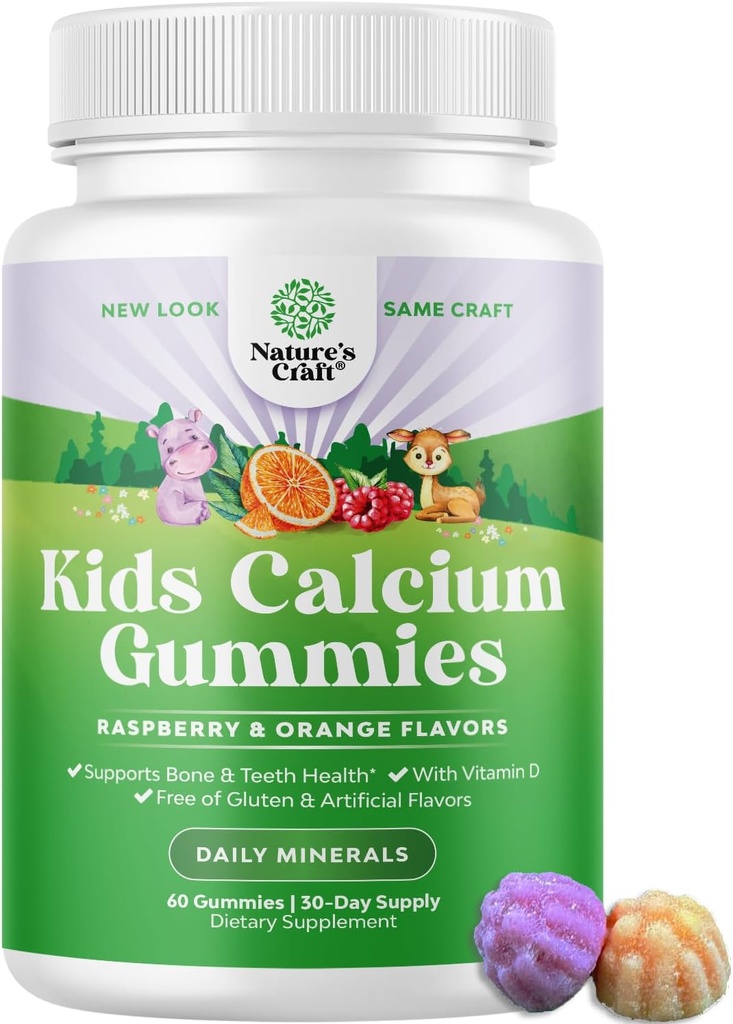 Natures Craft Tasty Kidsdis Gummies - Çocuklar için D & Kalsiyum Gummies - Kas Bone Development Gelatin-Free Kosher Çocuklar için D & D Vitaminleri 60