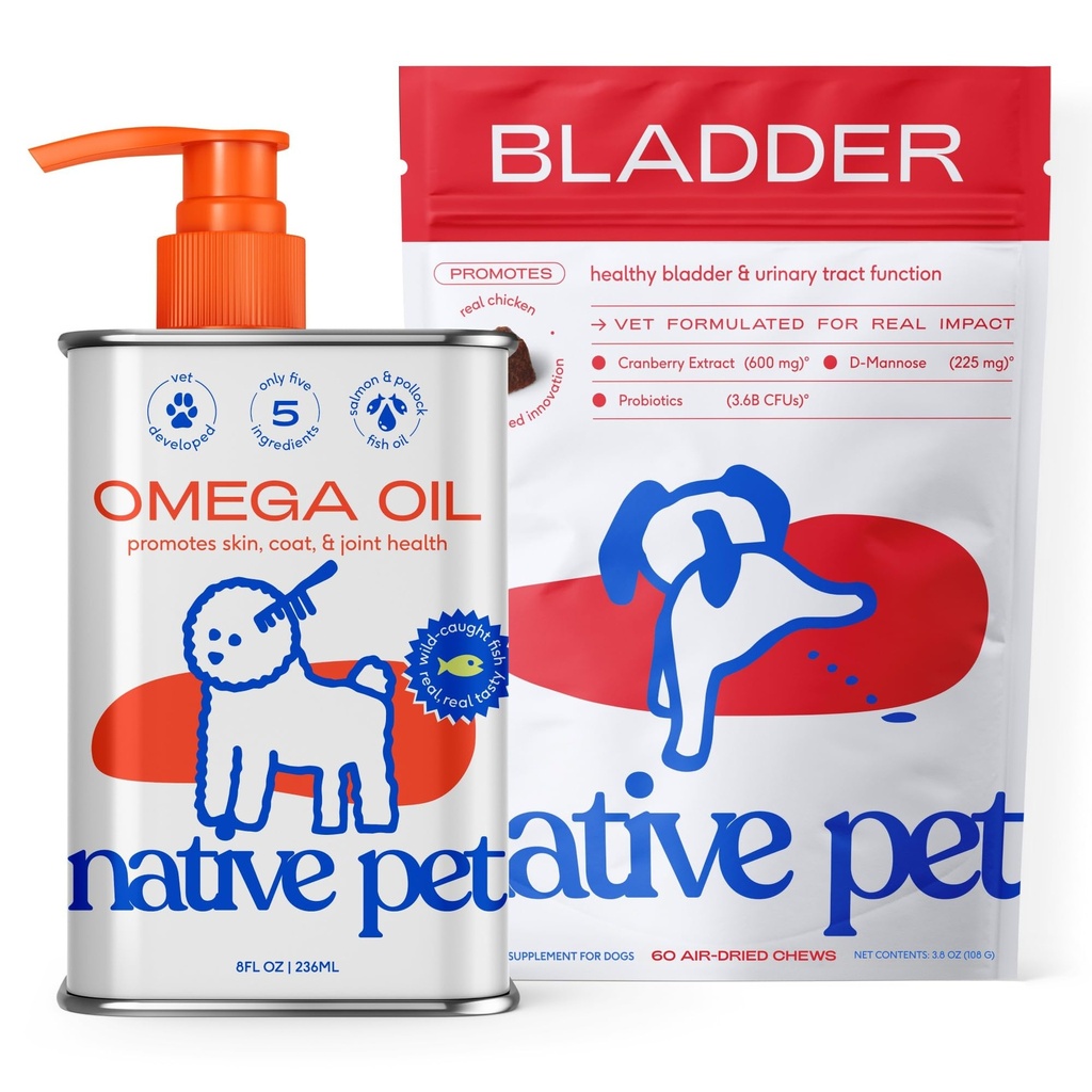 Yerli Pet Dog UTI Tedavisi The Counter & Fish Oil for Dogs to Support Itchy Skin + Mobility | 60 Chews & 8 Oz