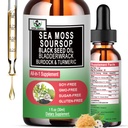 Sea Moss Black Seed Oil Soursop Liquid Drops with Bladderwrack Burdock Root Turmeric - Πολυμερείς & Βιταμίνες Superfood Drops Βιολογικές Μη-GMO για Ανοσοποιητικό & Πειθαρχικό & Κυτταρικό Στήριξη Δέρμα Μαλλιά