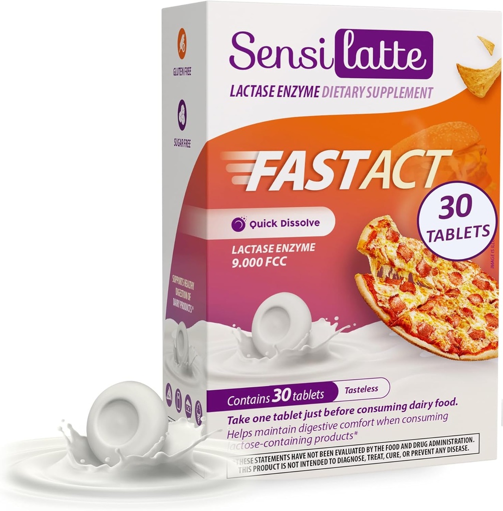 Lactase Enzyme 30 Tablets No Flavor - 9.000 FCC - Sensilatte – Quick Dissolution – Helps with Digestive Comfort – Prati Donaduzzi