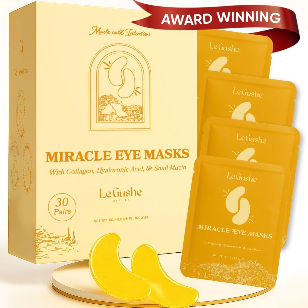 LE GUSHE Gold Under Eye Patches for Puffy Eyes and Dark Circles (30 Pairs) - Hydrating Collagen Under Eye Maskes with Snail Mucin - Soothing Puffy Eyes Treatment for Women & Men - Bridesmaid Armağanlar