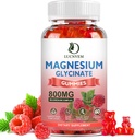 Sugar Free Glycinate Gummies, 500mg Magnezyum Malate, Taurate, Hoffman, COQ10, B6 ve D3, Sleep & Calm Support, 60 Raspberry Gummies