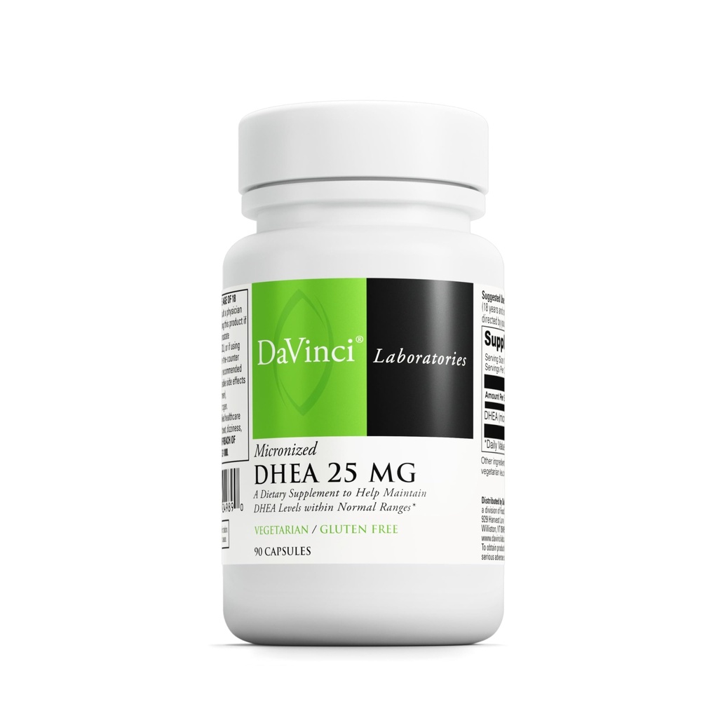 DAVINCI Labs Micronized DHEA 25 mg - Dietary Supplement to Support Immune System, Thyroid Health and Healthy Hormone Levels* - with 25 mg Micronized DHEA - Gluten-Free - 90 Vegetarian Capsules