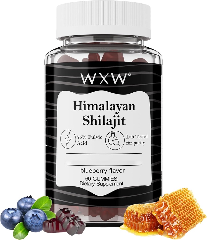 WXW Pure Himalaya Shilajit Gummies | Fulvic Acid & 85+ Trace Minerals | Ashwagandha, Gokshura | Nodrew Sugar | for Men, Women | Non-GMO | Lab Tested | 100% Natural | Geliştirilmiş Immunity 60 Gummy
