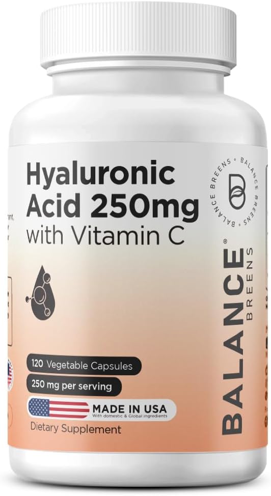 Pure Hyaluronic Acid Supplement 250mg ile C 50 mg, 120 Vegan Capsules - Doğal Glow, Saç, Nails, Bone & Ortak Sağlık Formula Formula